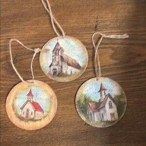 Church Decoupaged Round Ornaments